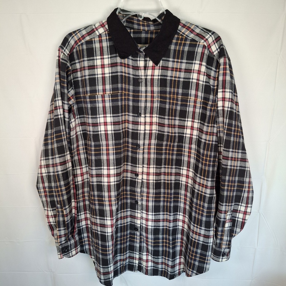Marsh Landing Womens Flannel Large Shirt Corduroy Collar Black Red Plaid Outdoor